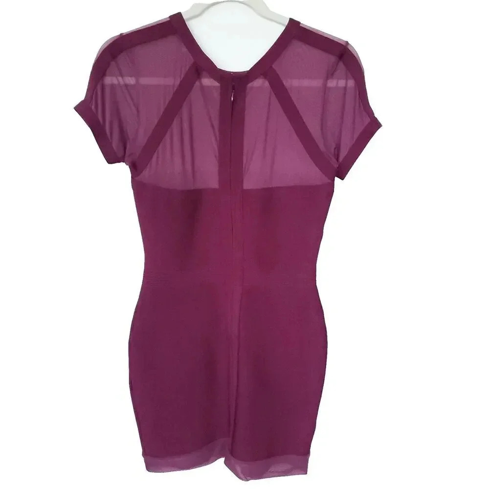 Gracia Womens Mini Bandage Dress Medium M Purple Burgundy Short Sleeve Stretchy - Picture 2 of 12
